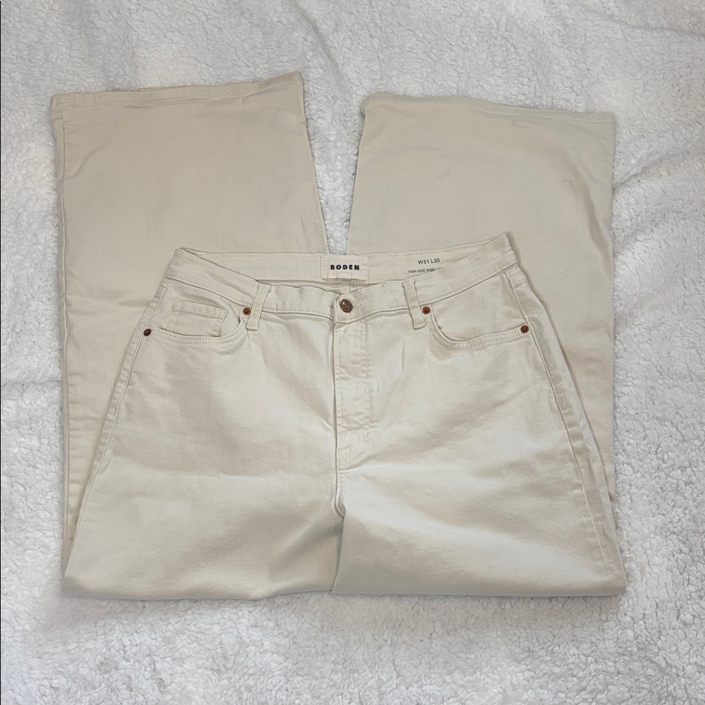 Boden Cream high rise Wide-Leg Pants waist 31, length 30